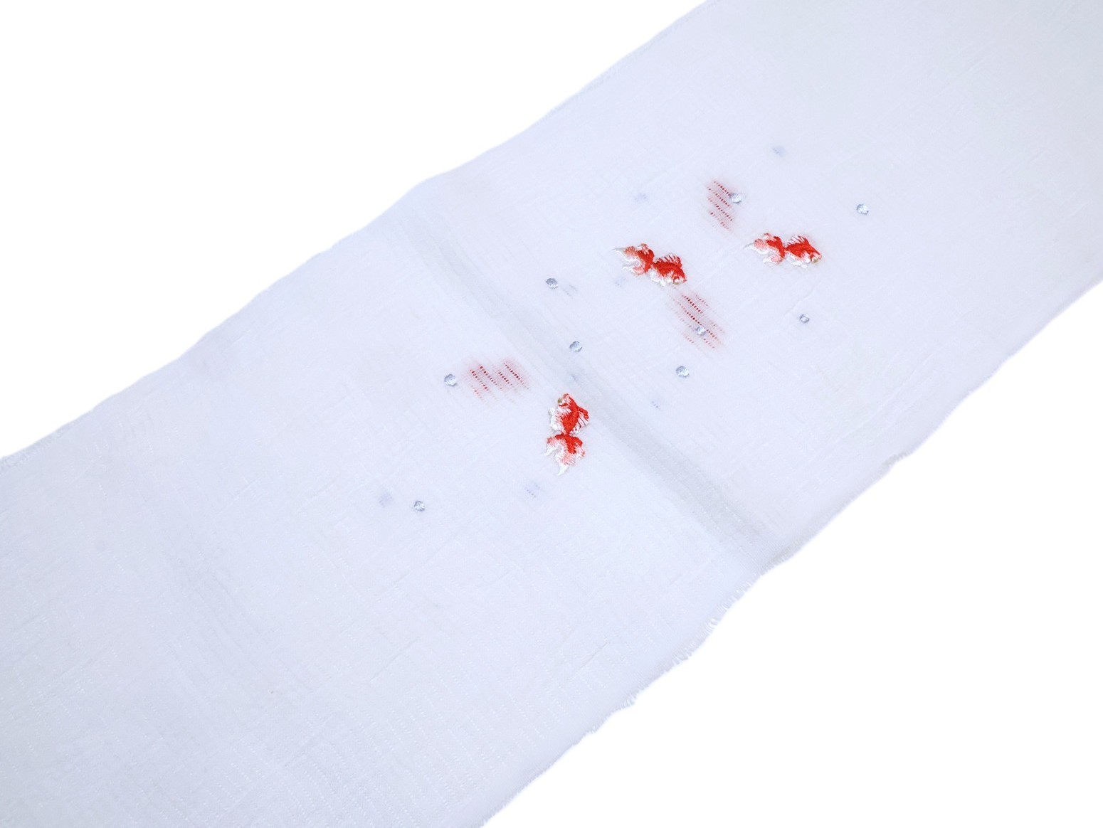 夏物本麻刺繍半衿「白色の地に赤色の金魚の刺繍」 | 半衿、伊達衿,半衿