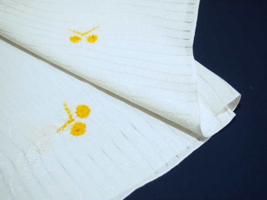 夏物正絹帯揚げ「白色の地に黄色の蝶の絞り」 | 帯あげ,帯揚げ（夏物 