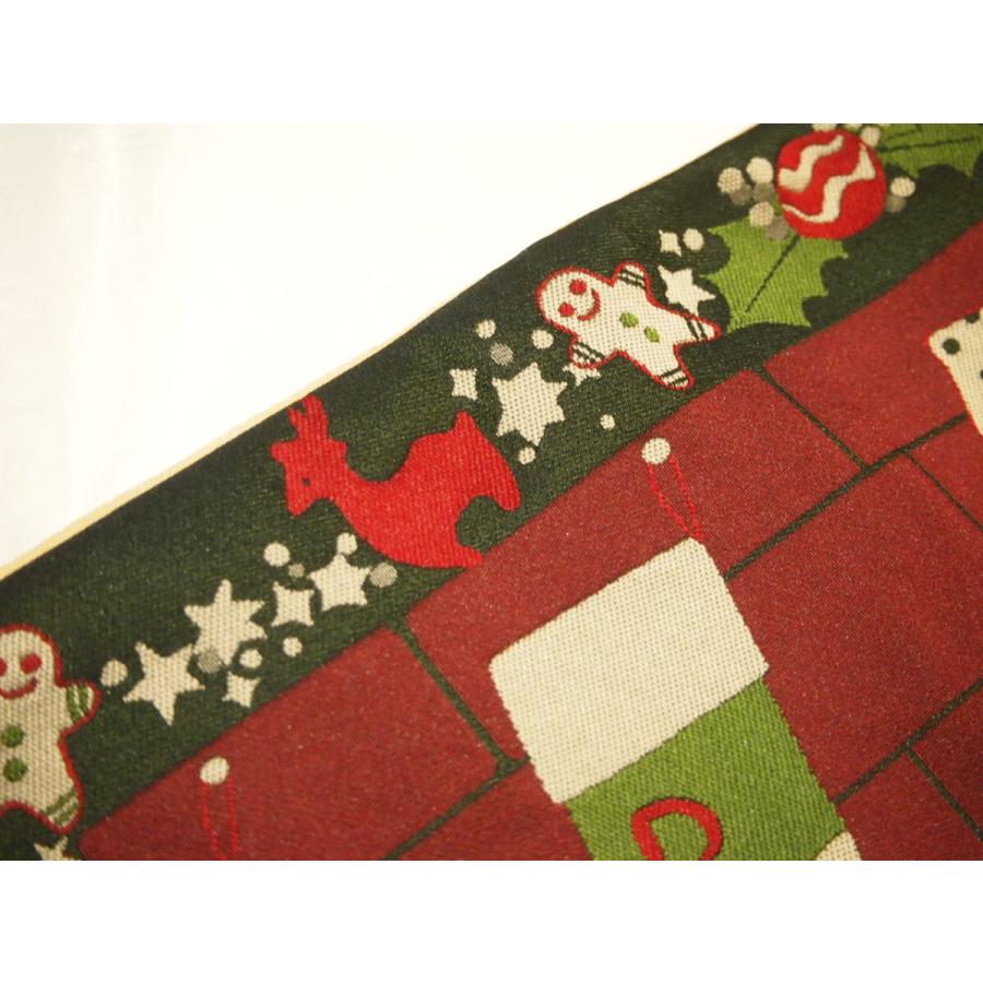 ポリエステル半幅帯「エンジ色の地にクリスマスの靴下の柄」 | 帯,帯