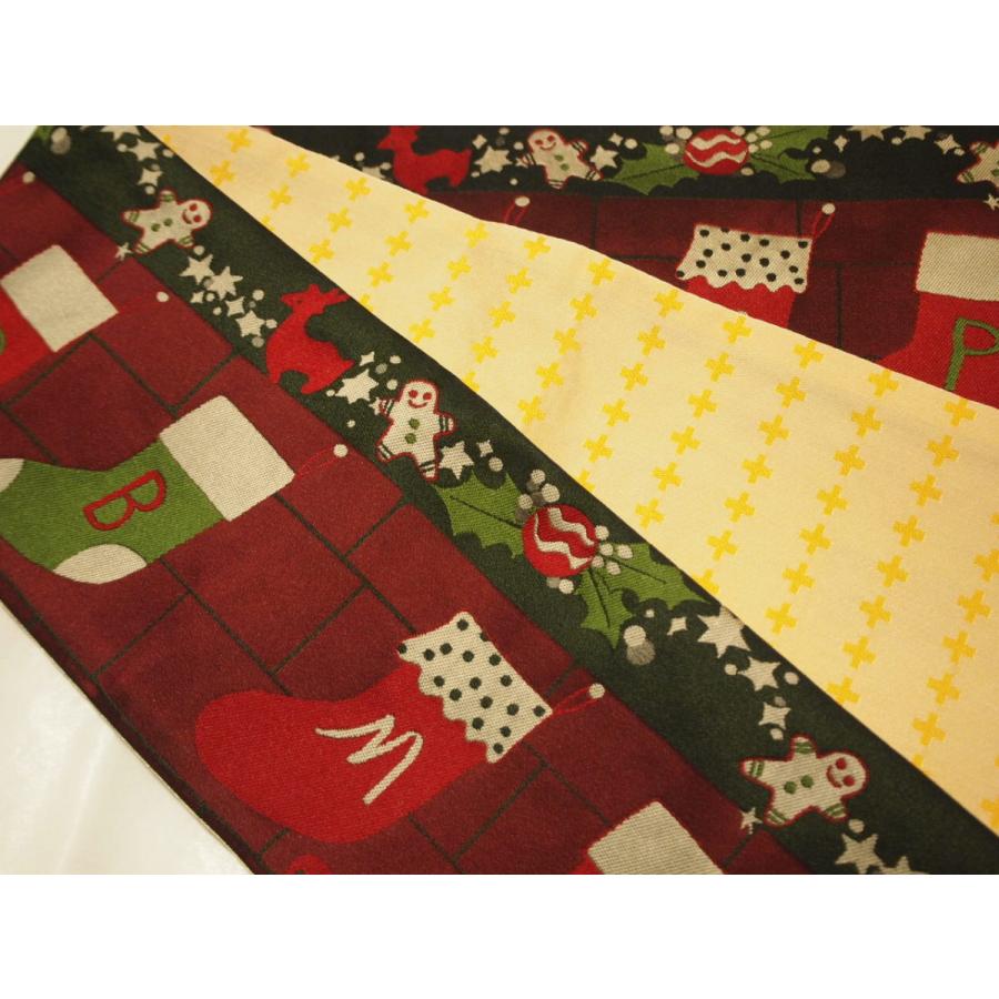 ポリエステル半幅帯「エンジ色の地にクリスマスの靴下の柄」 | 帯,帯