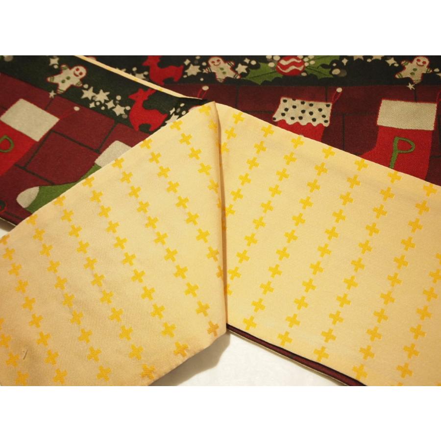 ポリエステル半幅帯「エンジ色の地にクリスマスの靴下の柄」 | 帯,帯