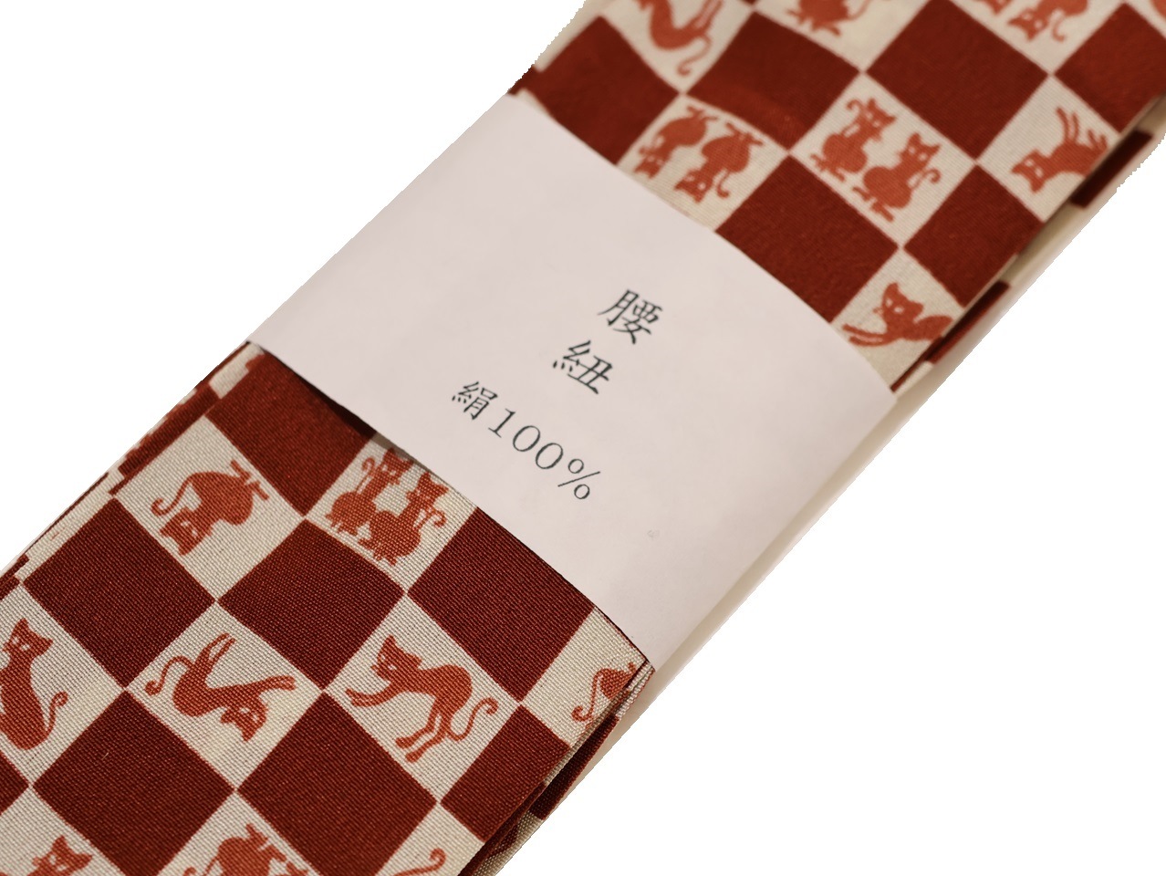 長襦袢地　反物　正絹　猫柄　市松柄　一筋弥工房　新品 長襦袢地 反物 正絹 猫柄 市松柄 一筋弥工房 新品