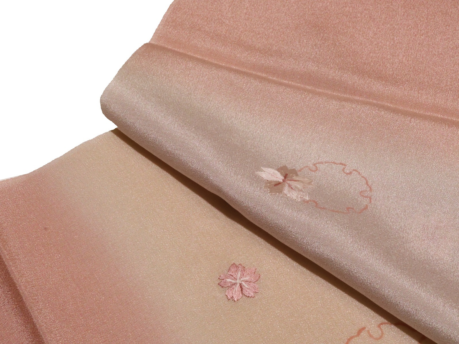 正絹帯揚げ「落ち着いたピンク色ぼかし(桜の刺繍)」 | 帯あげ,帯揚げ