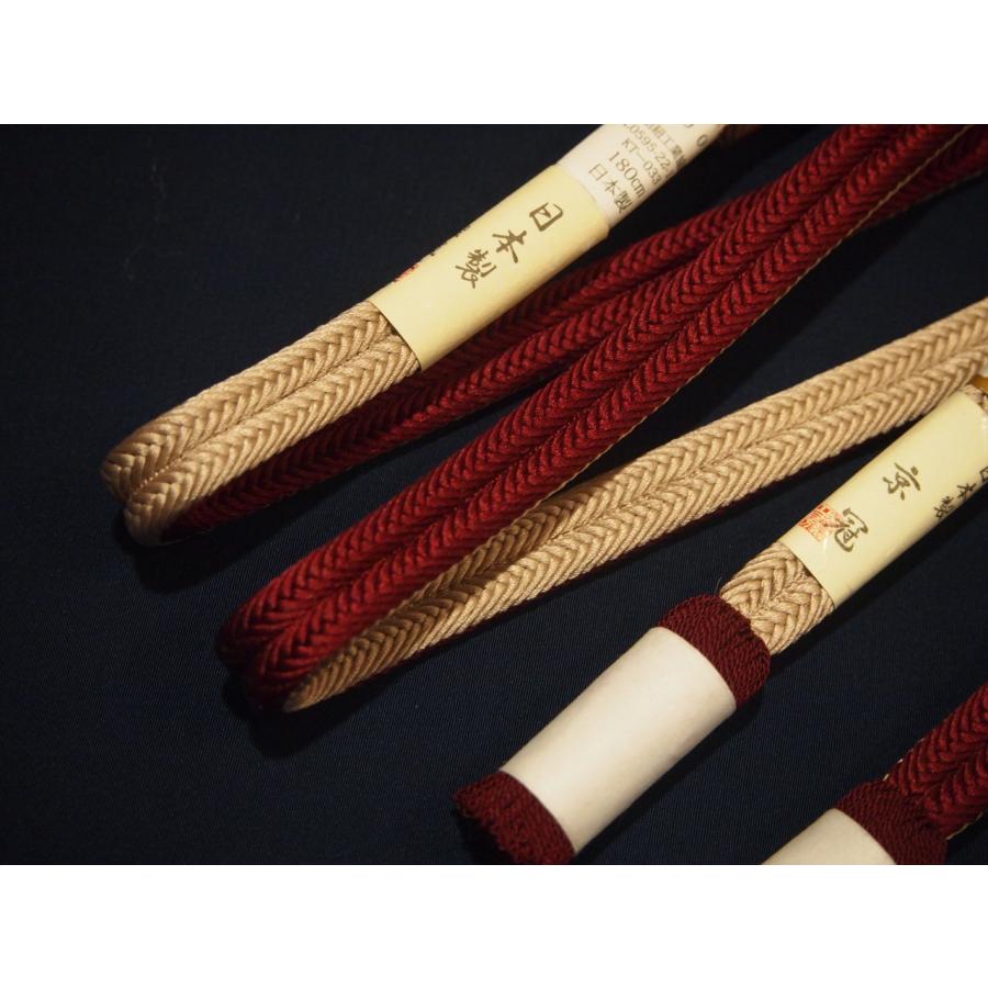 長尺正絹帯締め(冠組)「深いエンジ色と灰ベージュ色のリバーシブル