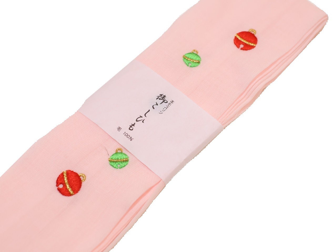 モスリン腰紐「ピンク色の地に鈴の刺繍」 | 和装着付け小物,腰紐