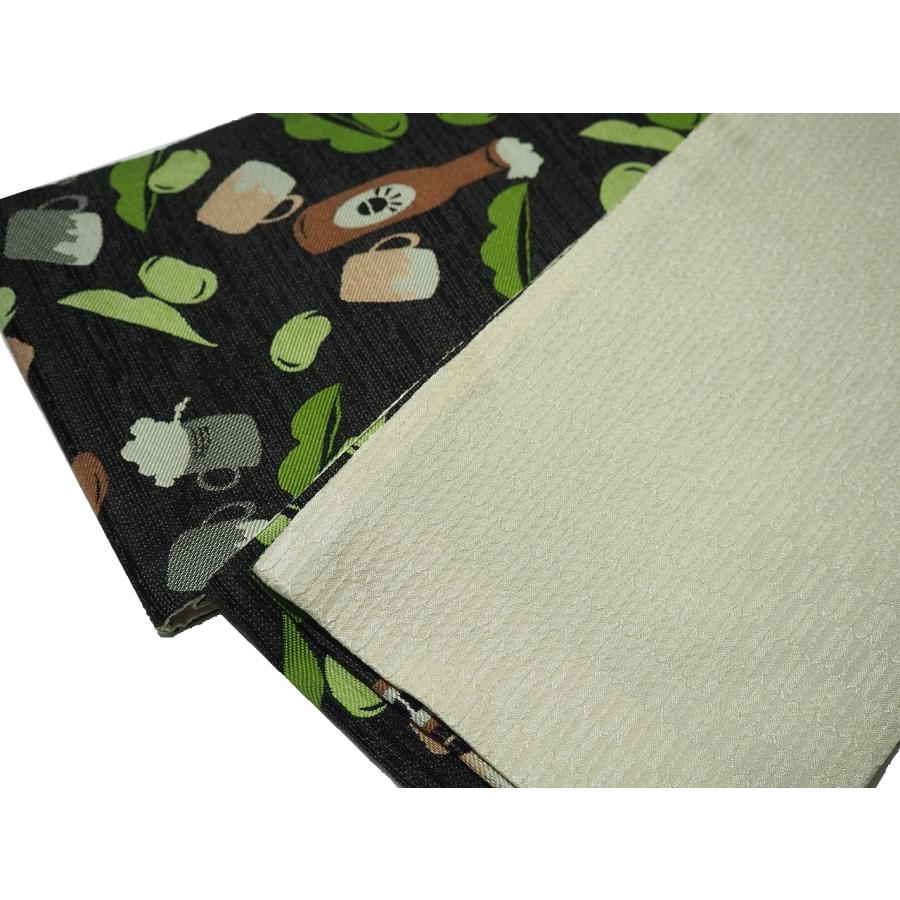 ポリエステル半幅帯「黒色の地にビールと枝豆の柄」 | 帯,帯(半幅帯