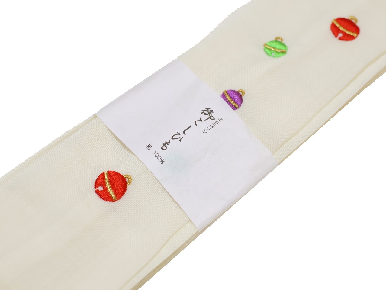 モスリン腰紐「白色の地に鈴の刺繍」 | 和装着付け小物,腰紐 | 新宿
