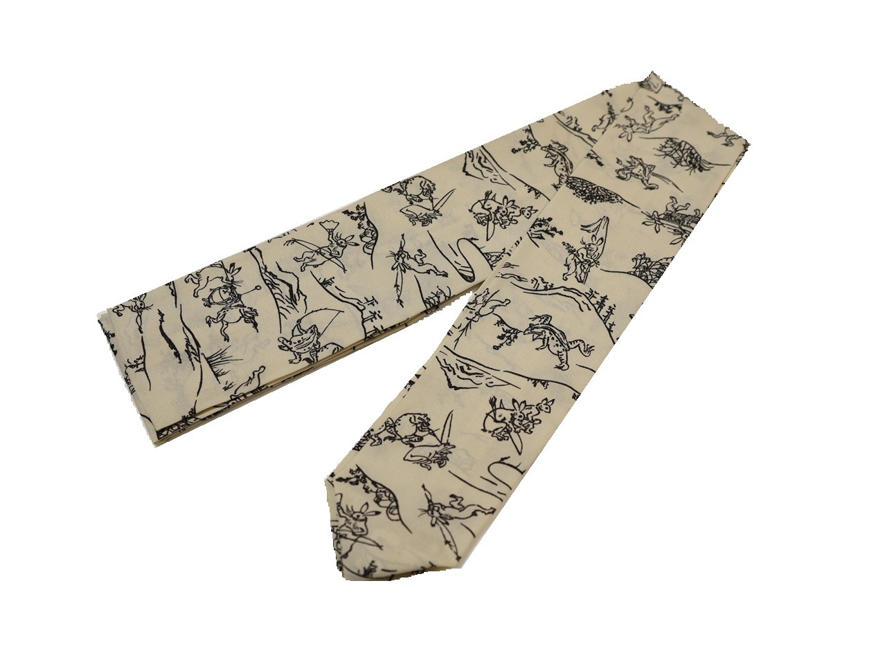 ポリエステル腰紐「ベージュ色の地に鳥獣戯画」 | 和装着付け小物,腰紐