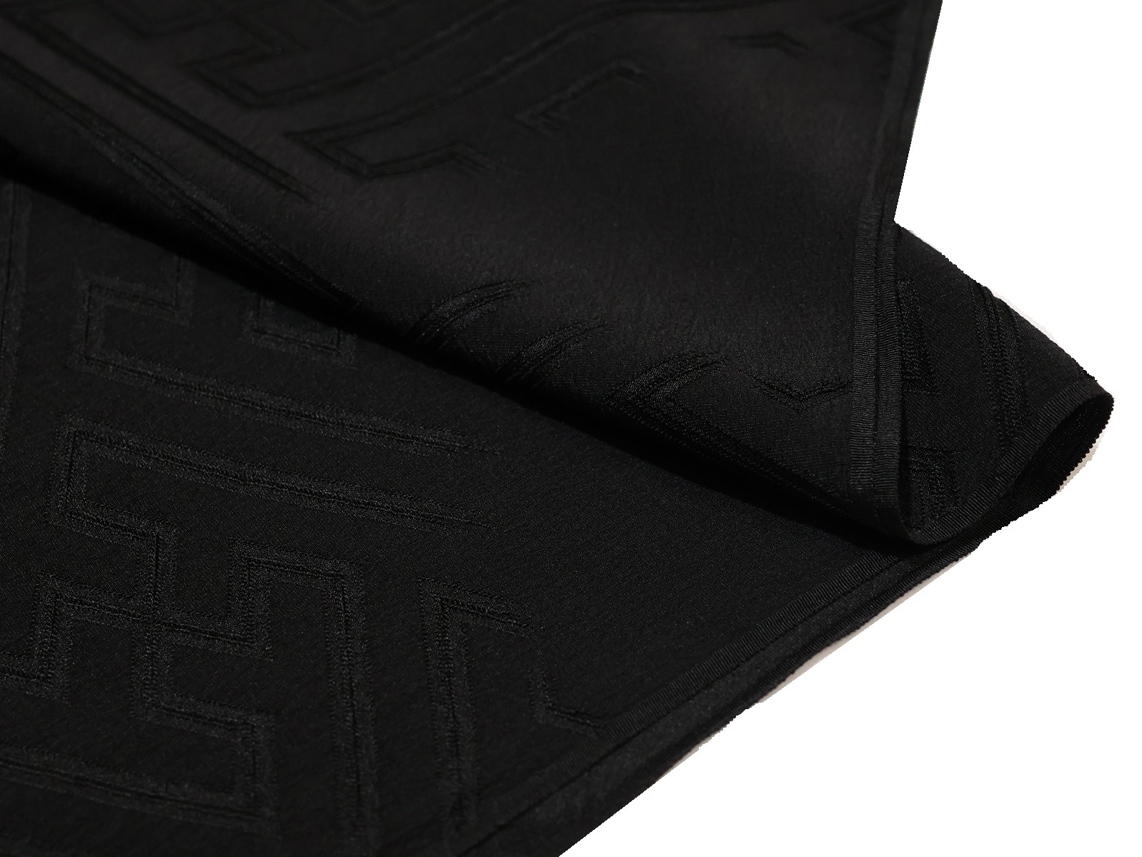 喪服用正絹帯揚げ「黒色の地にサヤ型の地模様」 | 帯あげ,帯揚げ(白色 