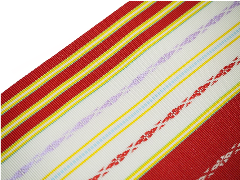 正絹博多織伊達締め「赤色の地にクリーム色のライン」 | 和装着付け  