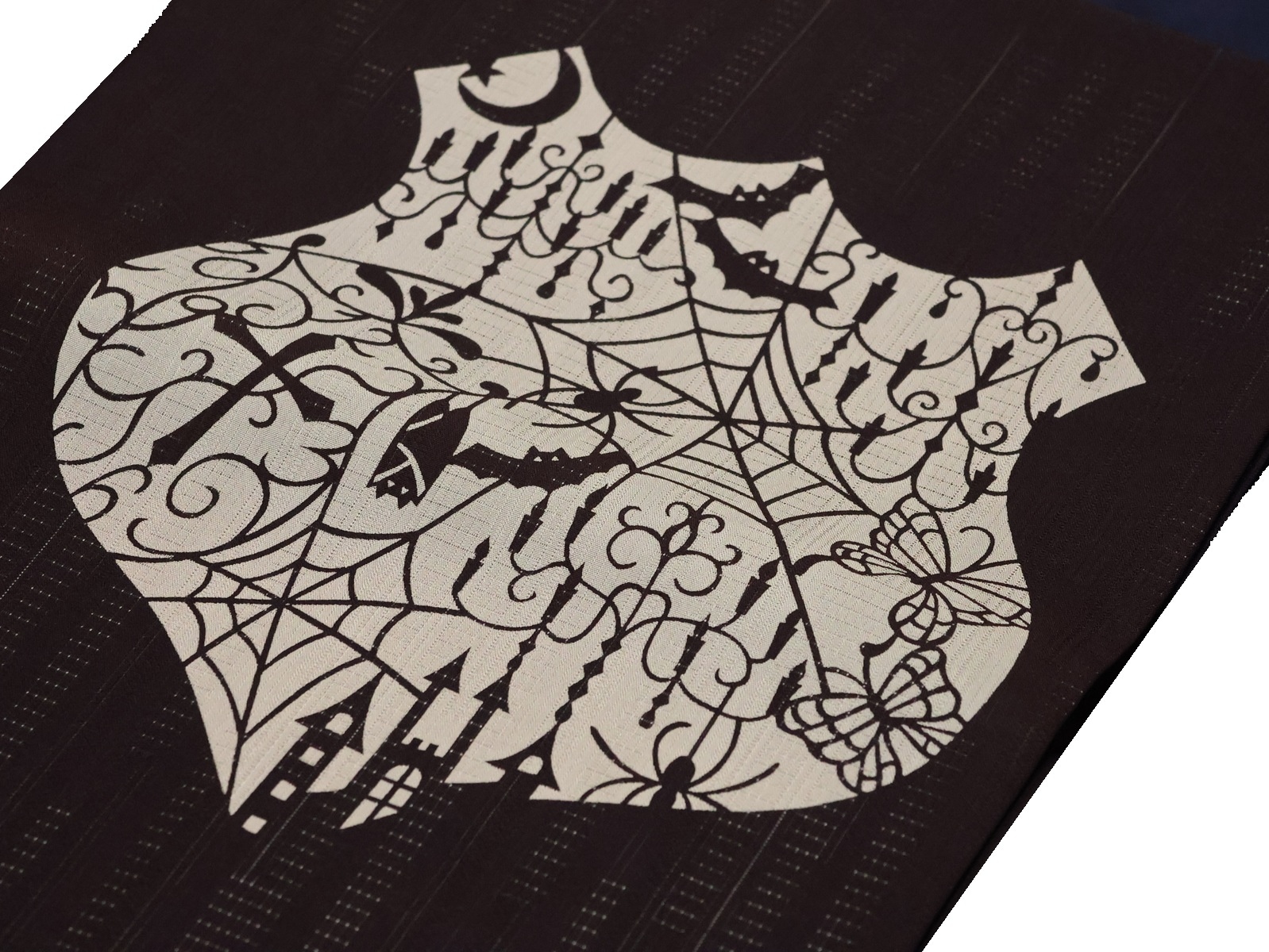 夏物正絹名古屋帯「茄子紺色の地にコウモリ、クモの柄」 | 帯,帯(夏物