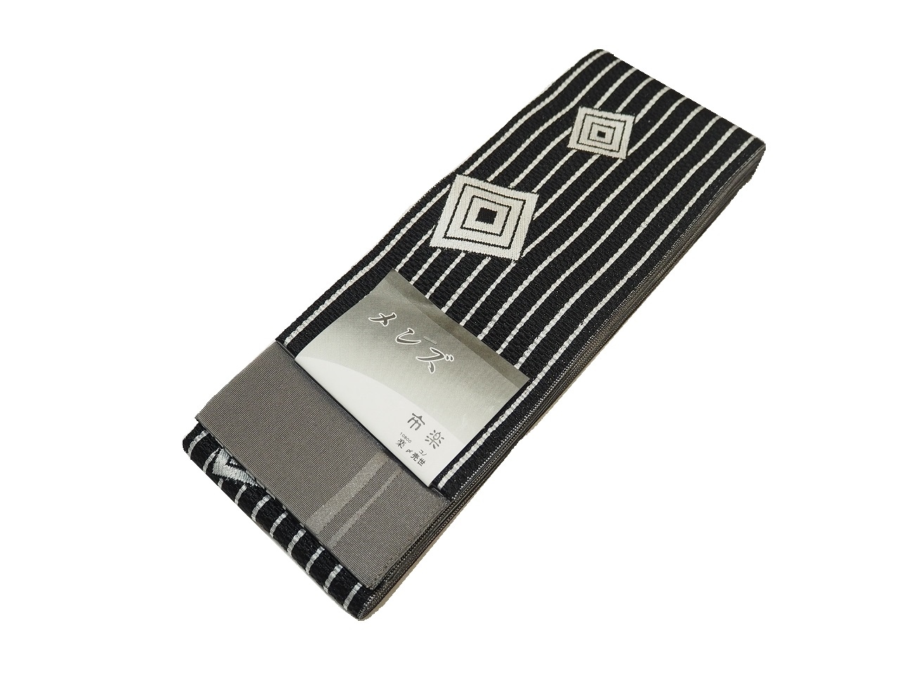 ポリエステル角帯「黒色の地にシルバーグレー色の三枡と縞模様」 | 帯