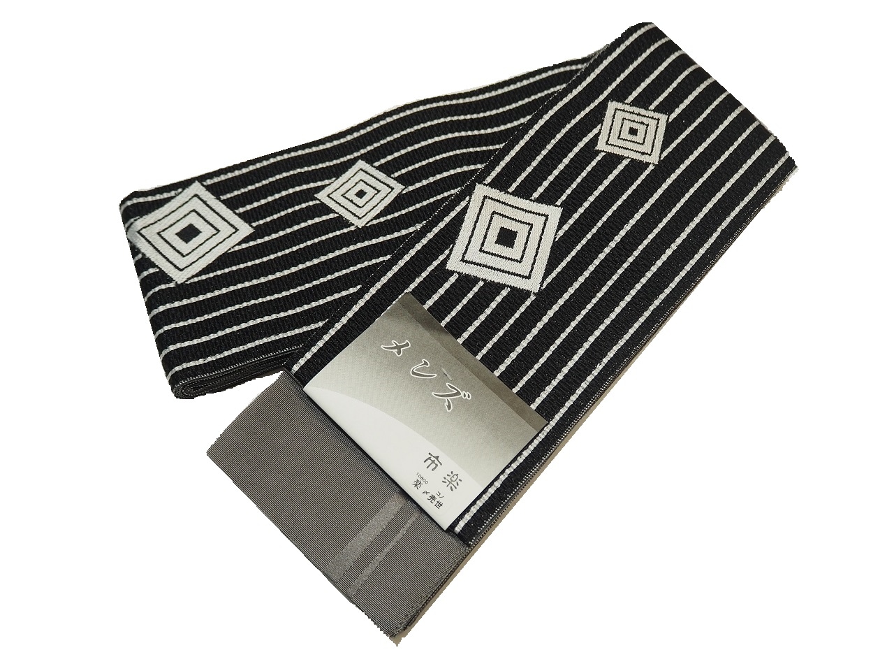 ポリエステル角帯「黒色の地にシルバーグレー色の三枡と縞模様」 | 帯