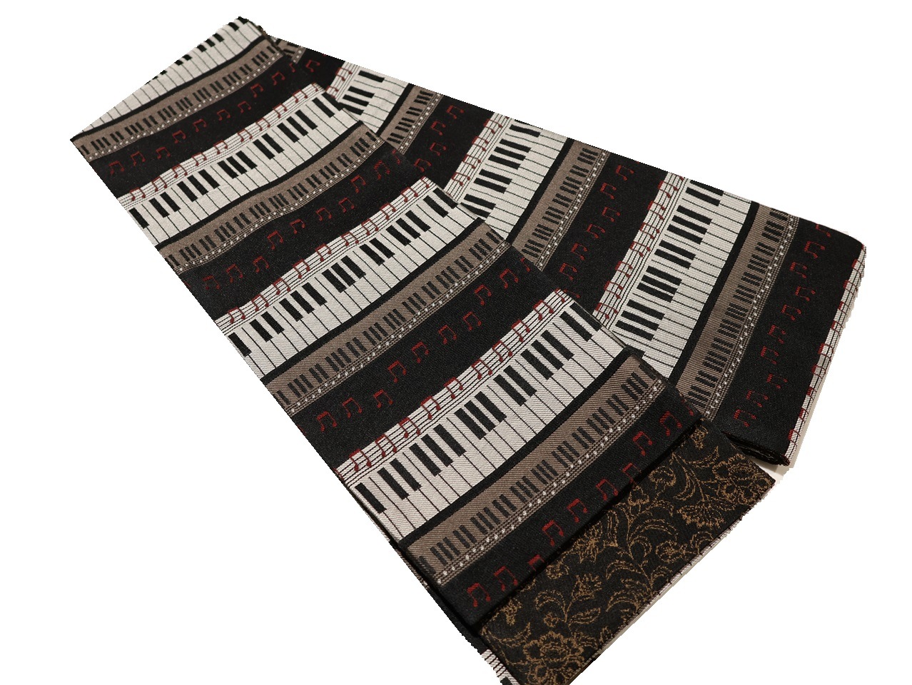 ポリエステル半幅帯「黒色の地にピアノの柄」 | 帯,帯(半幅帯) | 新宿