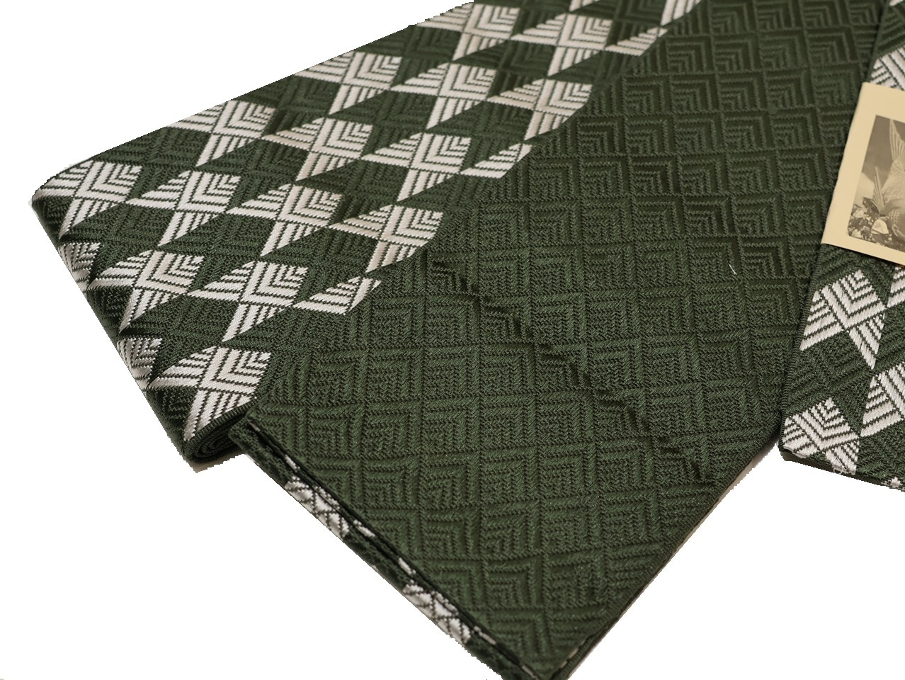 正絹博多織角帯「深緑色とグレー色の矢羽根模様」 | 帯,帯(角帯