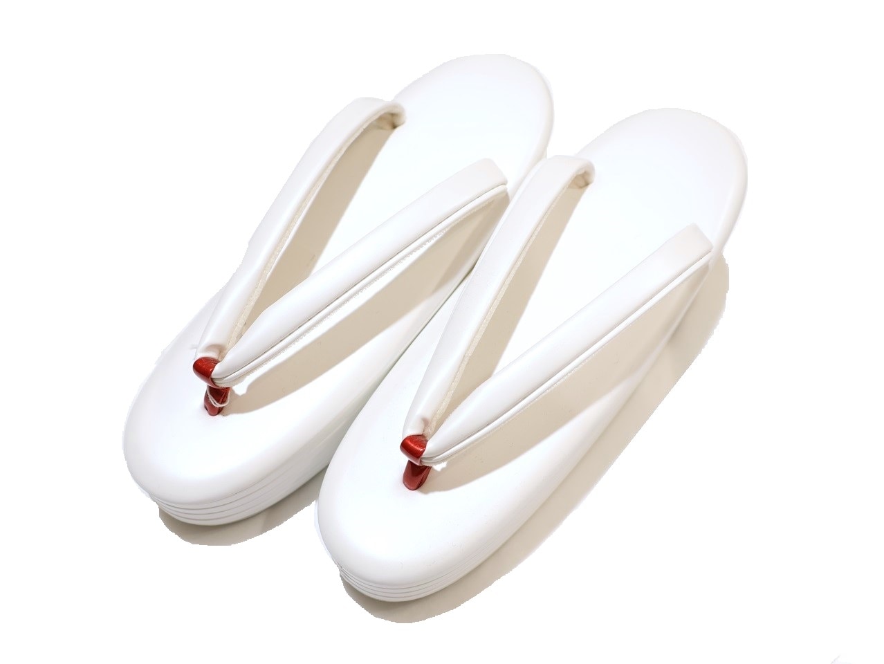 4段草履「白色の台に白色鼻緒（赤色の坪）」 | 草履・雪駄,草履（本皮