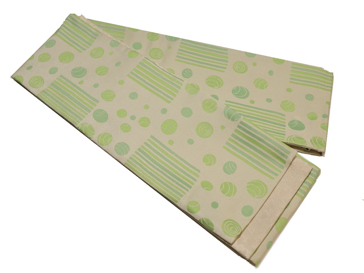 龍田屋 絹製 半幅帯 ベージュと緑のストライプ 約15cm x 400cm 龍田屋 絹製 半幅帯 ベージュと緑のストライプ 約15cm x 400cm