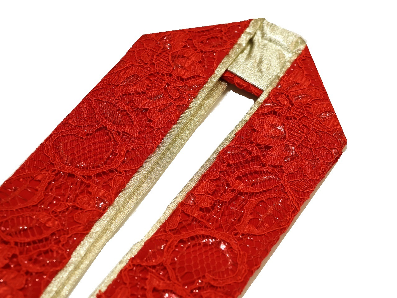 レース重ね衿(棒衿仕立て)「赤色の地に赤色のレース」 | 半衿、伊達衿