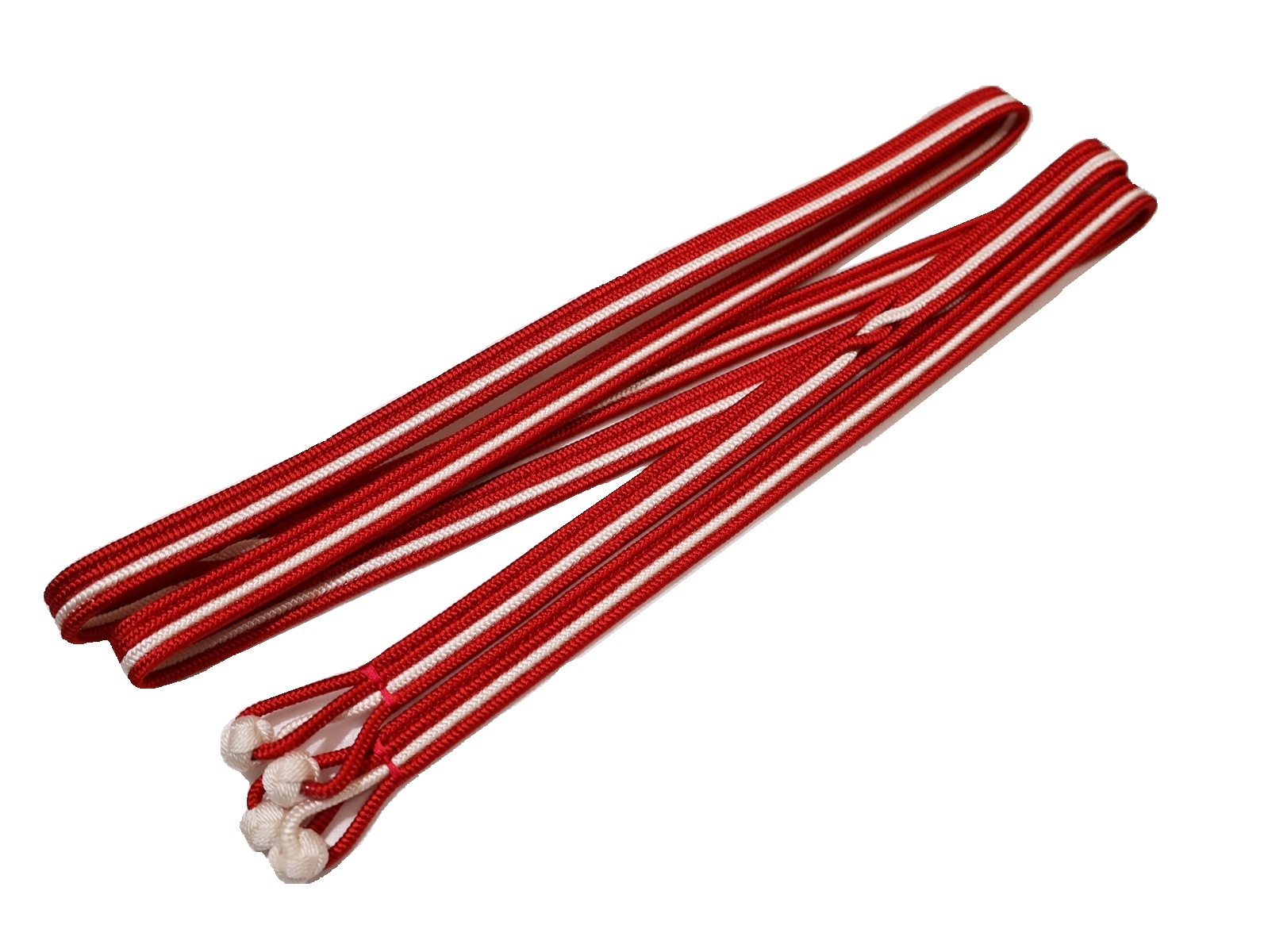 正絹帯締め(変わり房)「赤色の地に白色ライン」 | 帯締め,帯締め