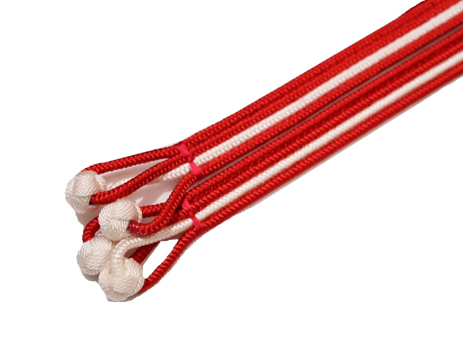 正絹帯締め(変わり房)「赤色の地に白色ライン」 | 帯締め,帯締め