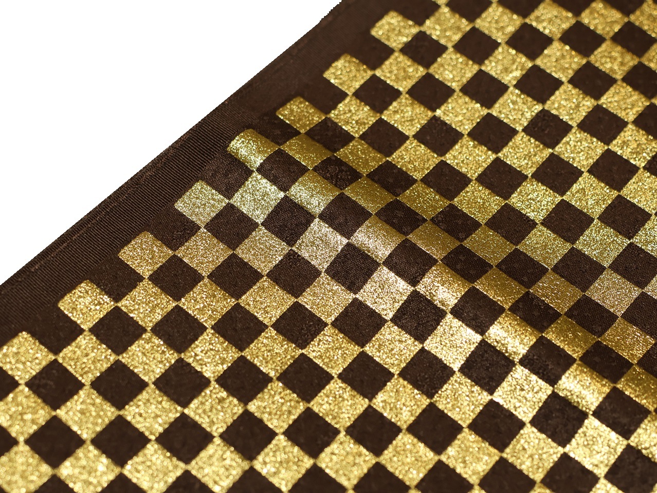 洗える柄物半衿「茶色の地に金色の市松模様」 | 半衿、伊達衿,半衿