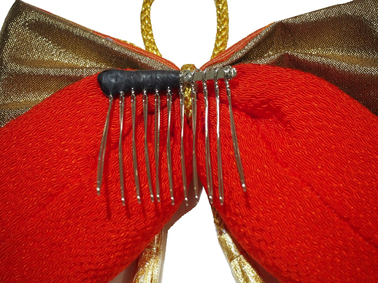 ご確認用になります。金襴リボン　髪飾り リボン髪飾り「朱色と金襴（朱色に花柄）のリボン」 | 髪飾り,髪飾り