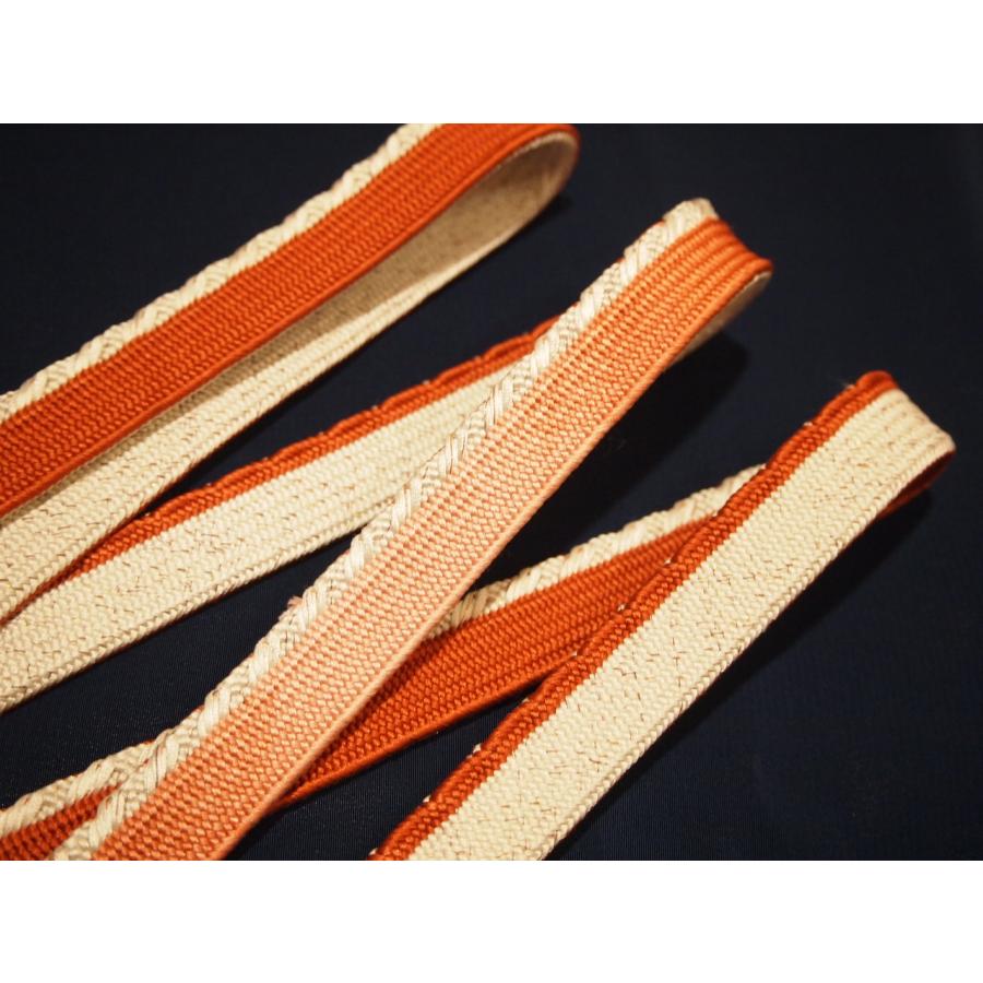 正絹帯締め(平組)「さび朱色の地に片端が白色」 | 帯締め,帯締め