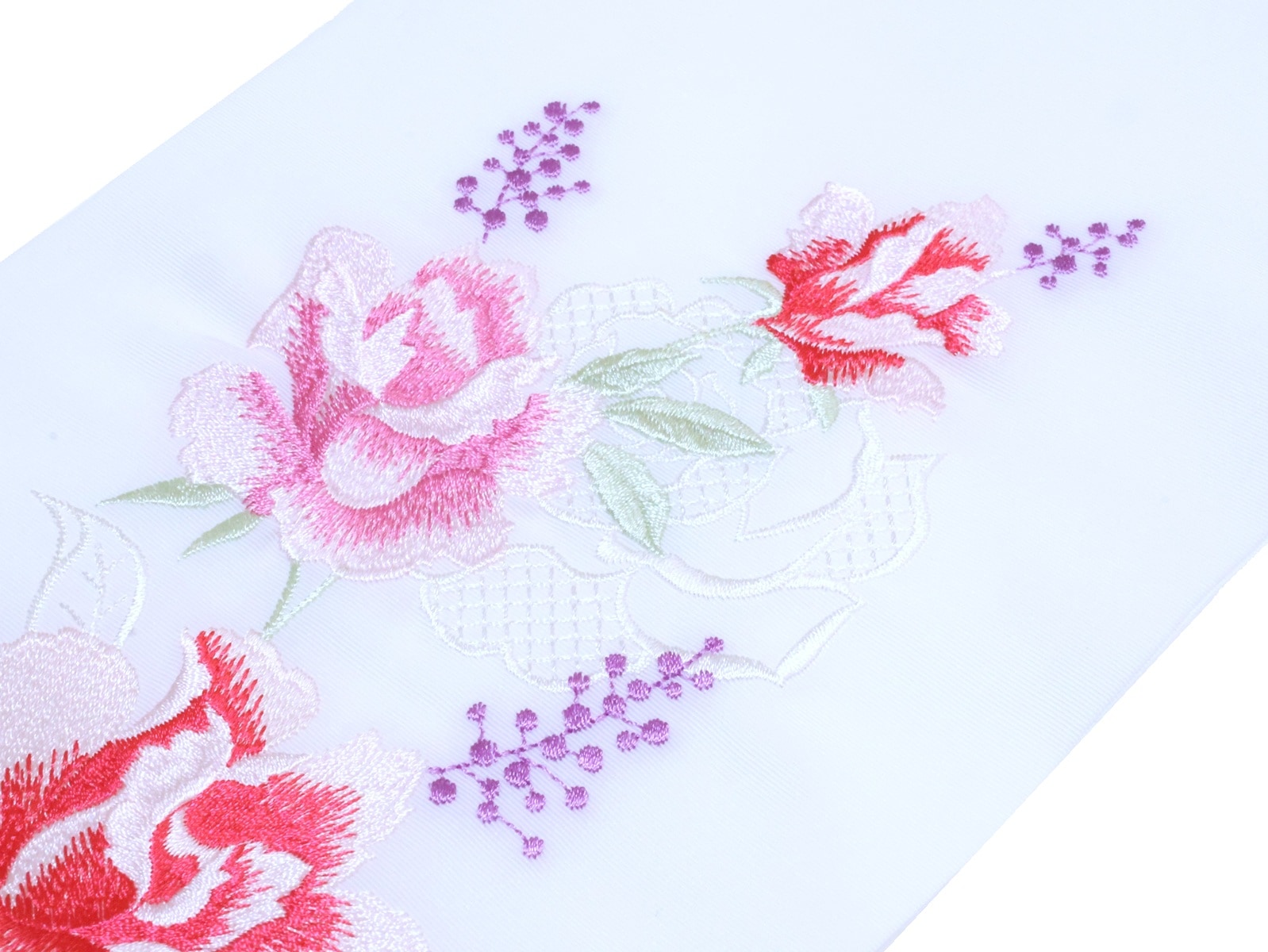 刺繍半衿「白色の地にピンク色のバラの刺繍」 | 半衿、伊達衿,半衿