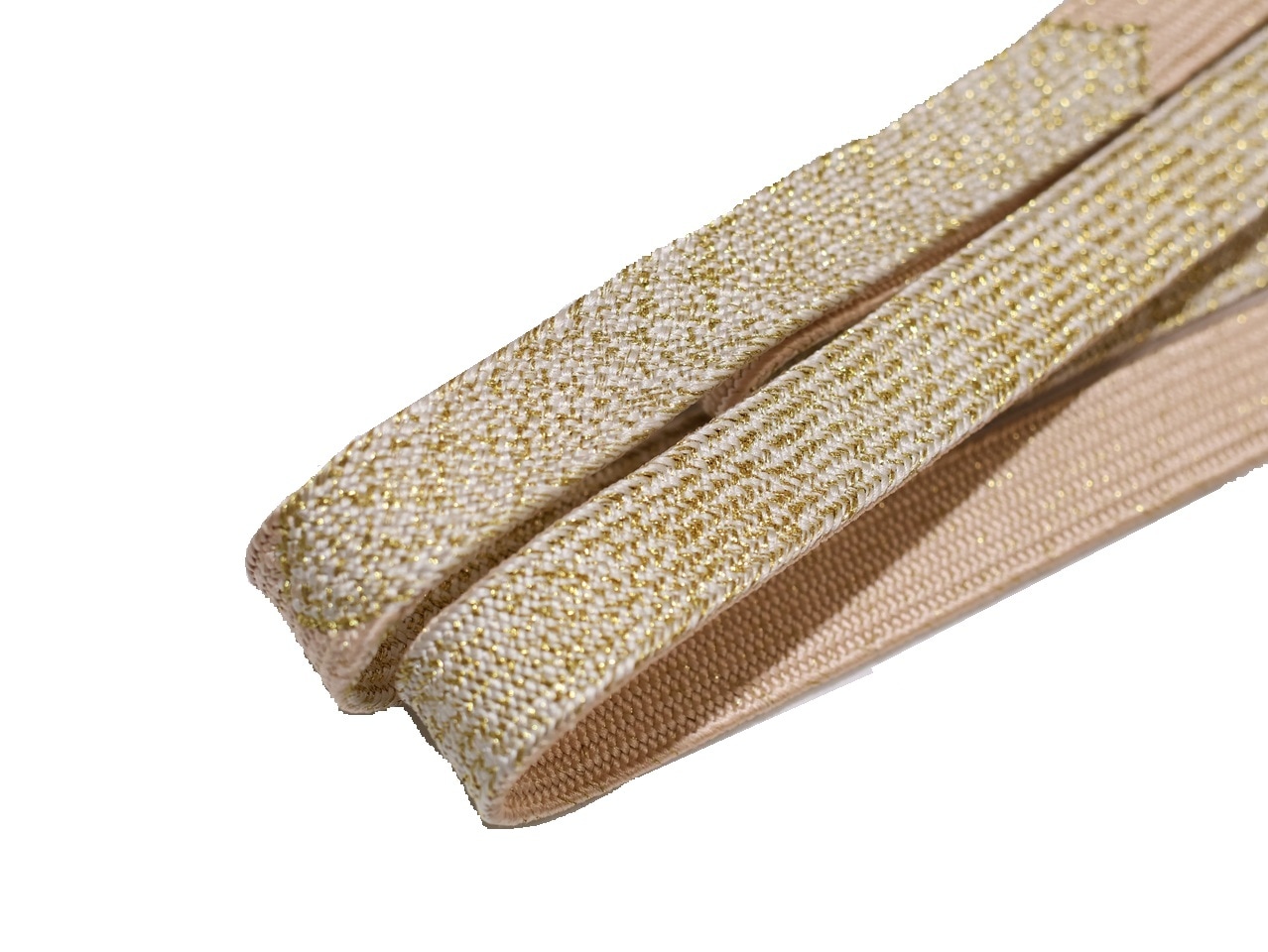 長尺正絹帯締め(平組)「ピンクベージュ色の地に金色の模様」 | 帯締め