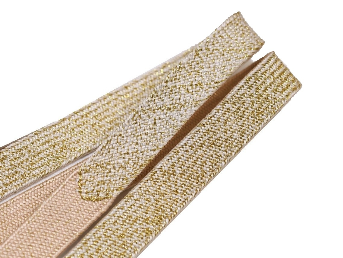 長尺正絹帯締め(平組)「ピンクベージュ色の地に金色の模様」 | 帯締め