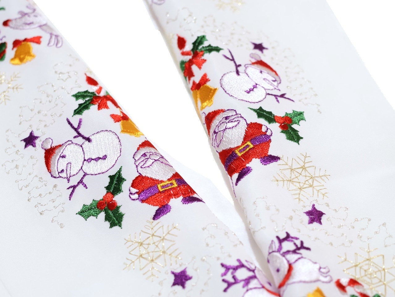 刺繍半衿「白色の地にサンタやトナカイ、ツリーの刺繍」 | 半衿、伊達