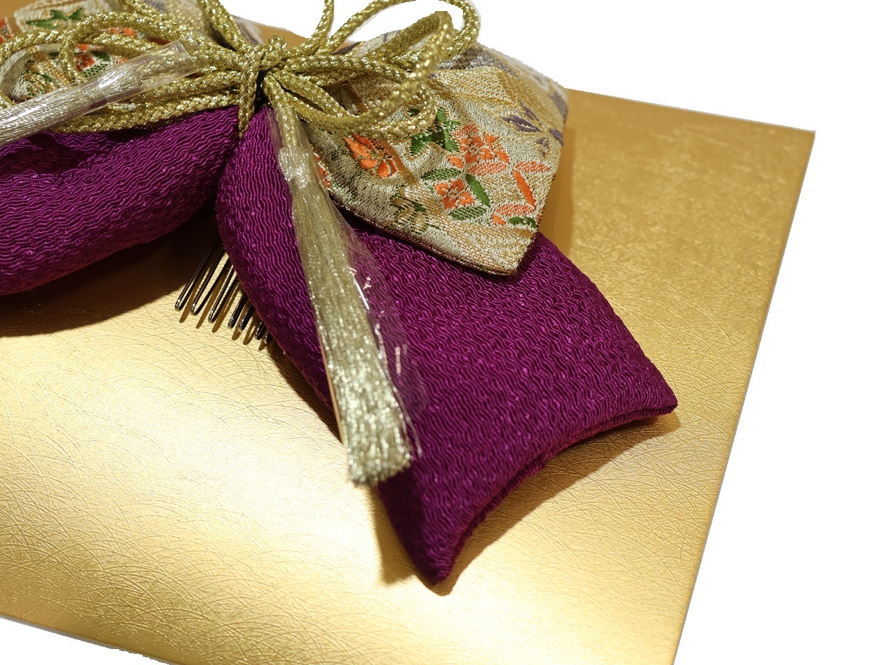 リボン髪飾り「紫色と小紋柄の金襴のリボン」 | 髪飾り,髪飾り | 新宿