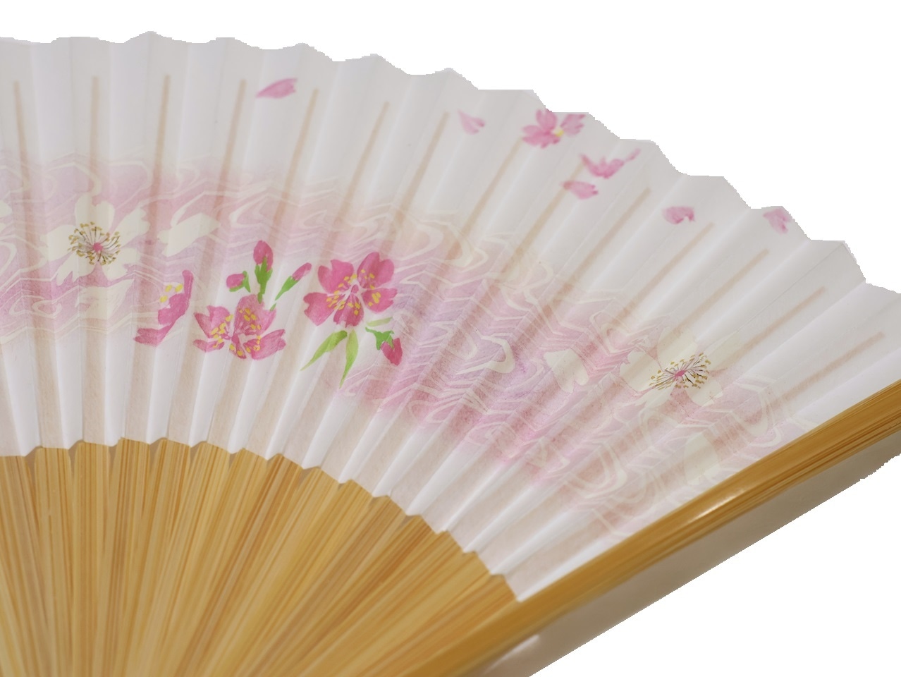 女性用扇子「白色とピンク色のぼかしの地に桜と観世水の柄」 | 雑貨