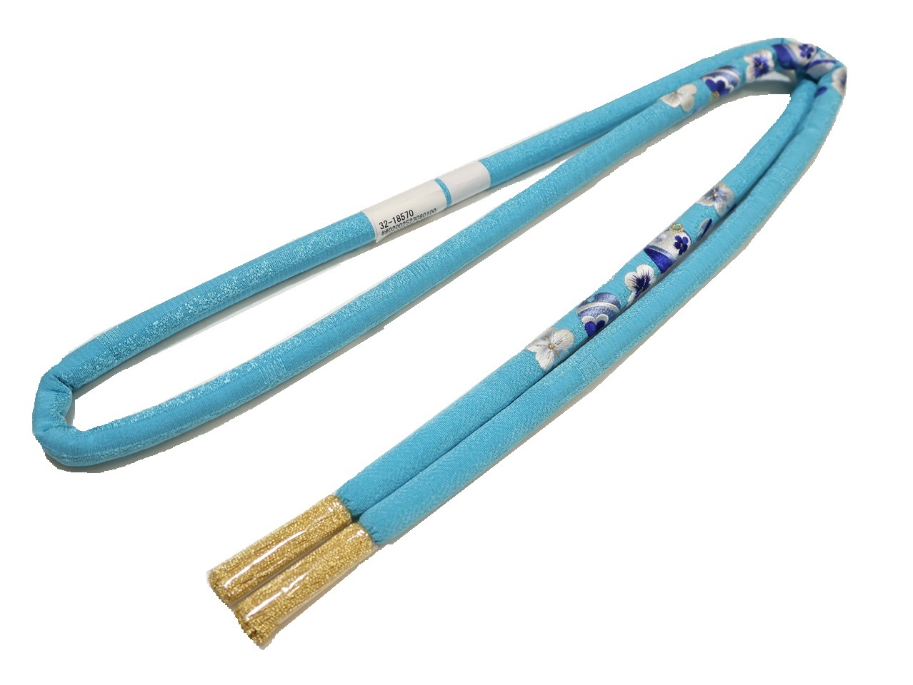 帯締め　丸ぐけ　絹 正絹帯締め(丸ぐけ)「濃い水色の地に梅と鈴の刺繍」 | 帯締め,帯締め