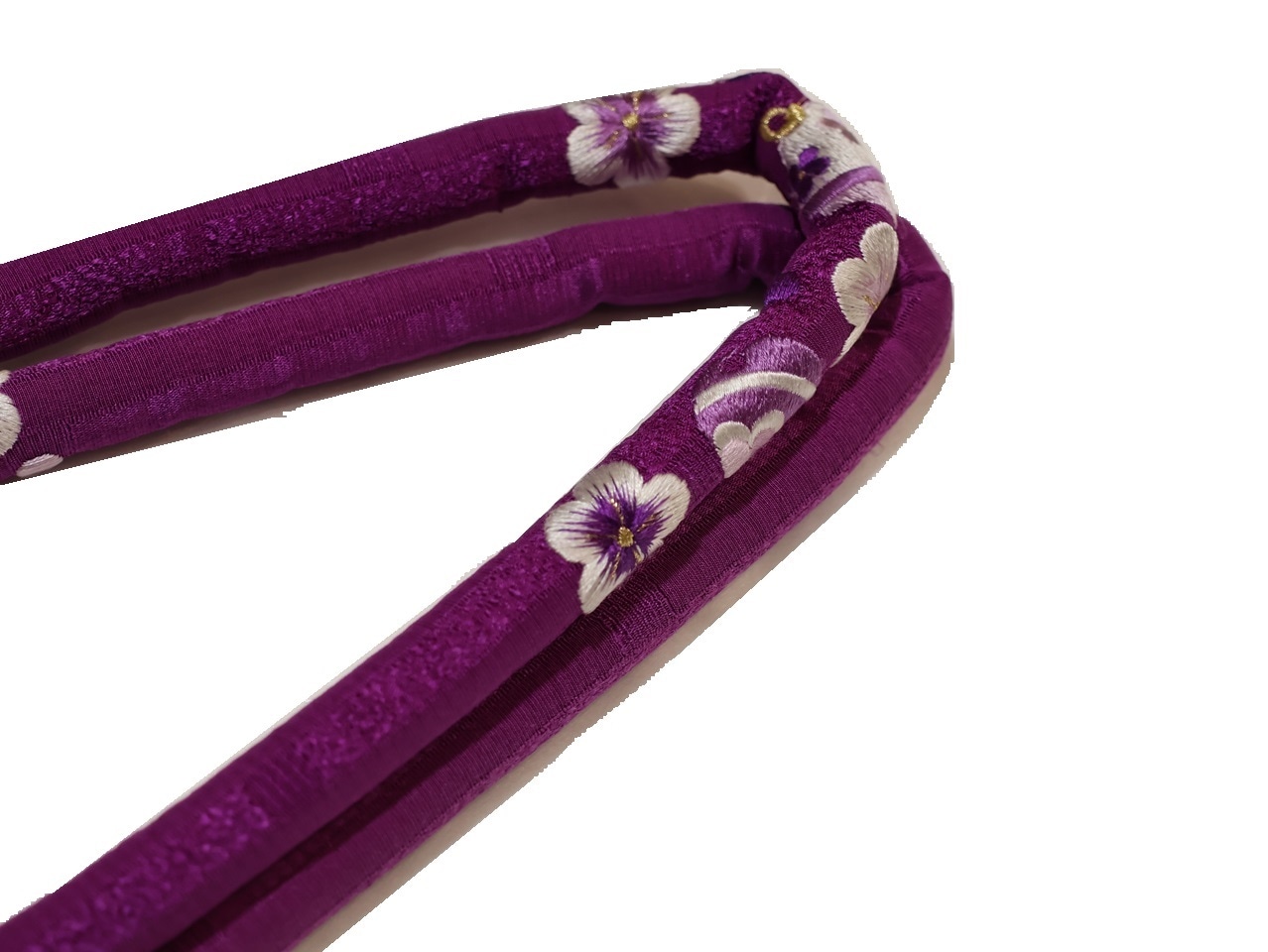 袋帯 ］正絹 紅梅色 赤紫 梅 刺繍 カジュアル セミフォーマル 袋帯