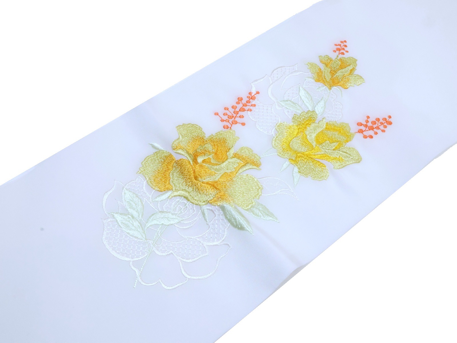 刺繍半衿「白色の地に黄色のバラの刺繍」 | 半衿、伊達衿,半衿(刺繍