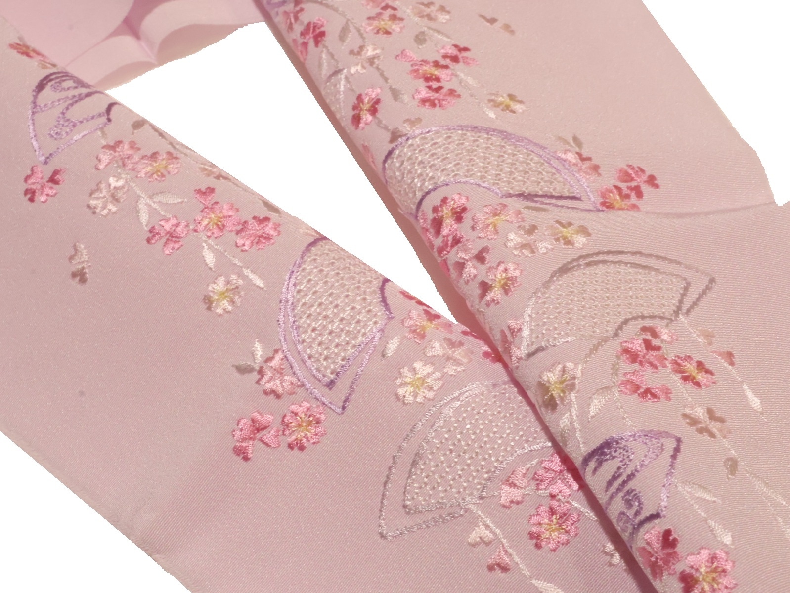 刺繍半衿「フジ色の地にしだれ桜の刺繍」 | 半衿、伊達衿,半衿(刺繍
