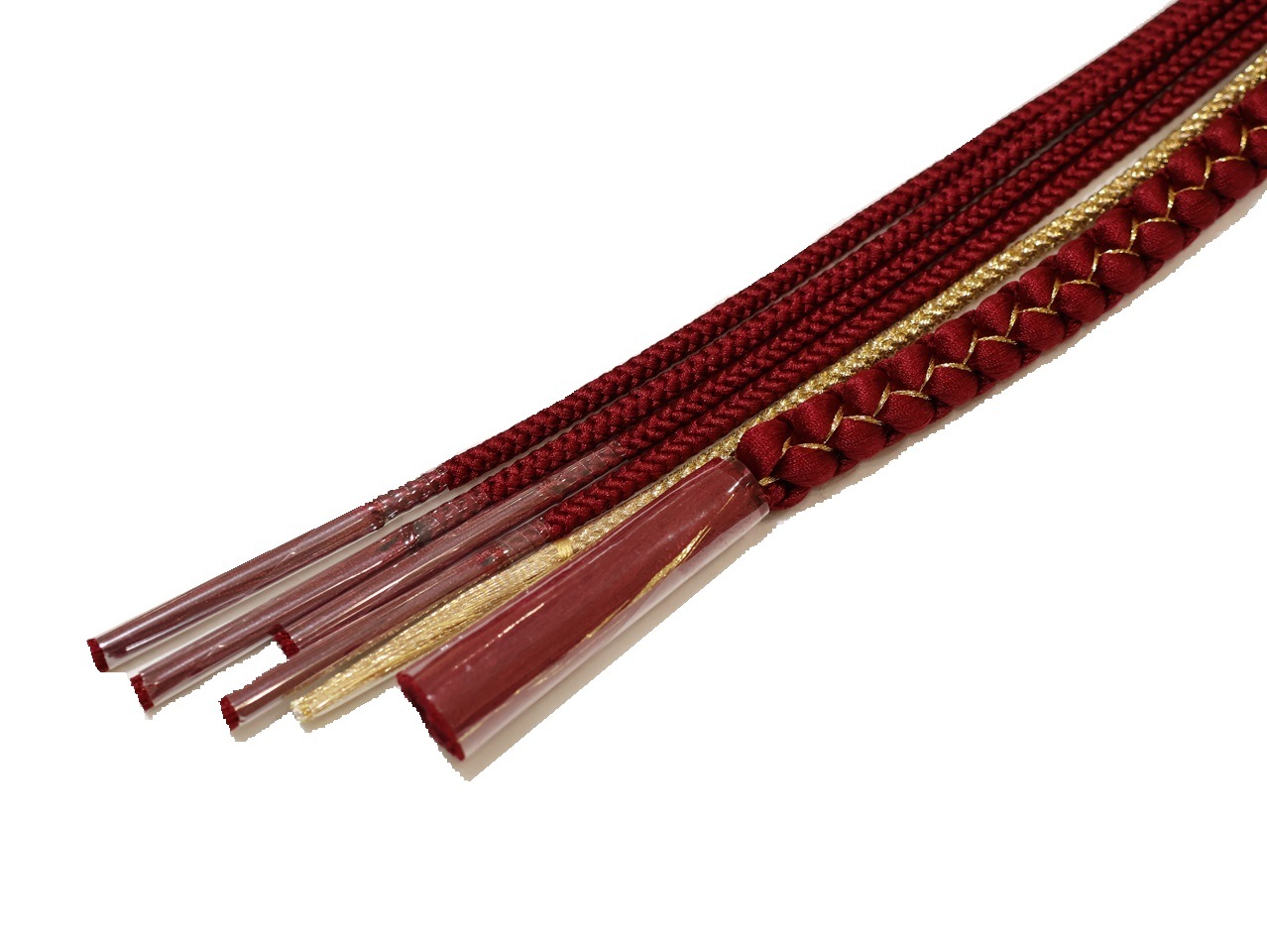 振袖用帯締め(四津組)「エンジ色の地に金糸とパール飾り」 | 帯締め