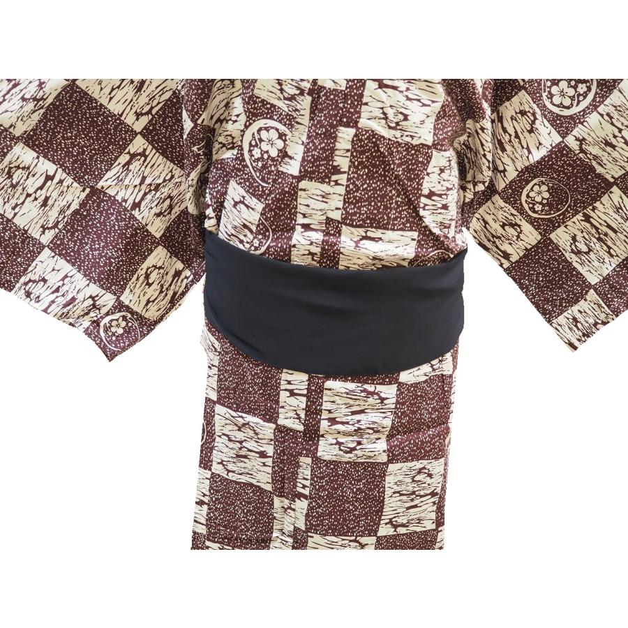 袖長 市松模様に花 着物 正絹 袖長 市松模様に花 着物 正絹