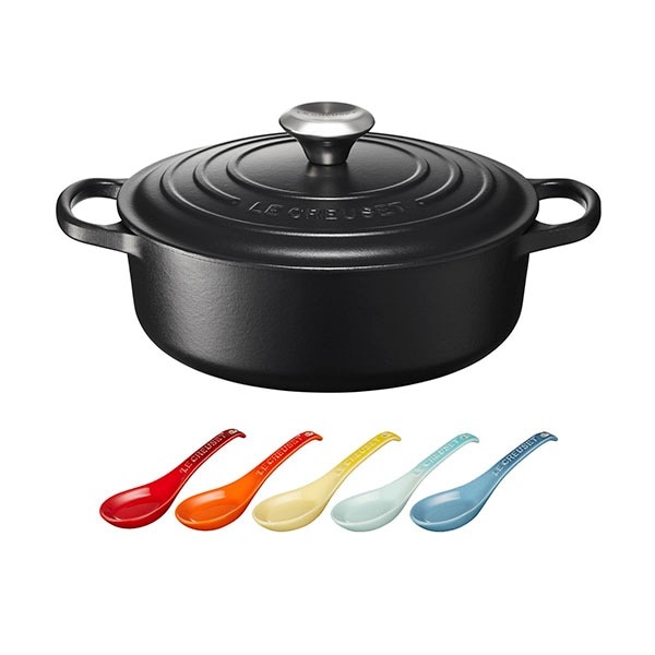 ル・クルーゼ LE CREUSET シグニチャー ココット・ジャポネーズ 24cm マットブラック セット 4110101468SET