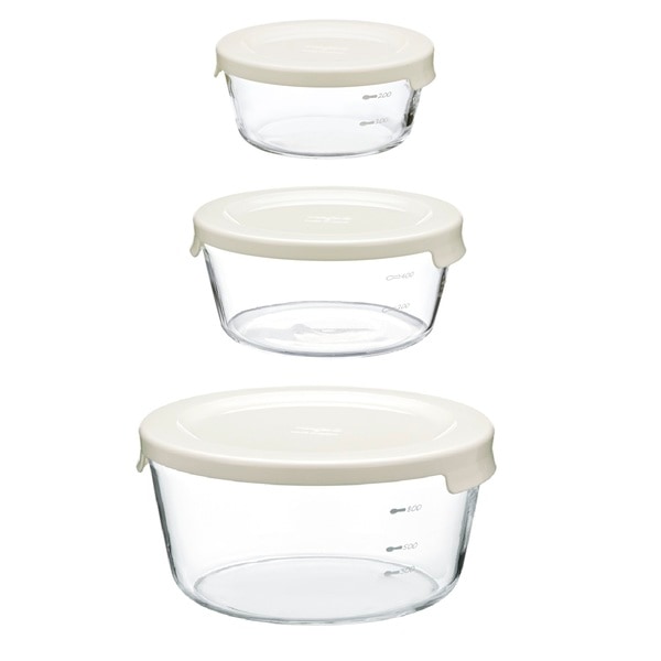 【SALE品】【ロット=18】ハリオ HARIO 耐熱ガラス製保存容器丸3個セット ホワイト MST-3018-OW