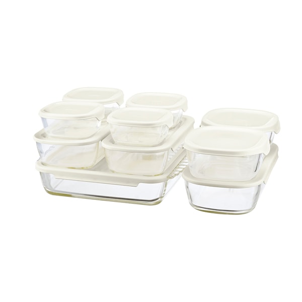 【SALE品】ハリオ HARIO スタッキング耐熱ガラス製コンテナ・スクエア10個セット ホワイト HKOZ-1002-OW