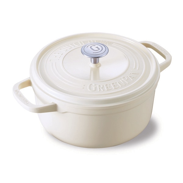 グリーンパン GREENPAN フェザーウェイト ココットラウンド22cm ポットホルダー2個付き クリームホワイト CC007050-004