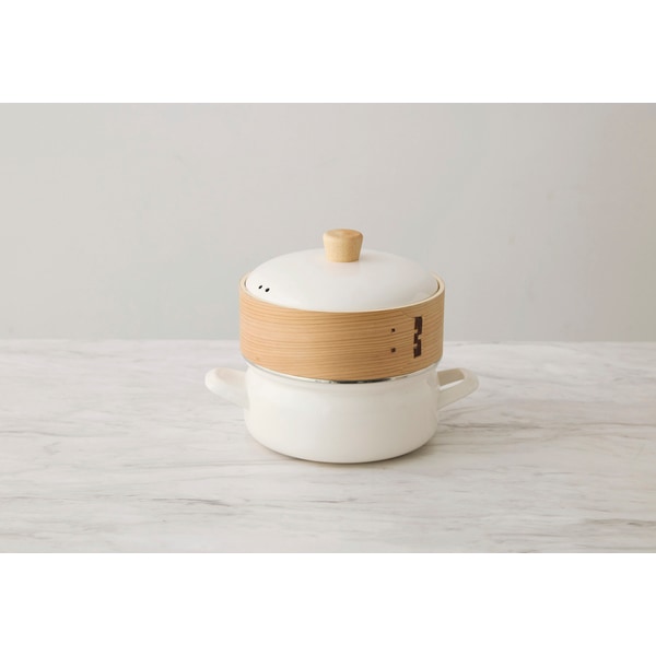 富士ホーロー せいろ付きホーロー鍋 18cm ホワイトSER-18W.W