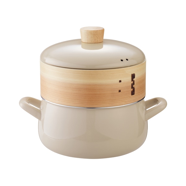 富士ホーロー せいろ付きホーロー鍋20cm グレージュ SER-20W.GG