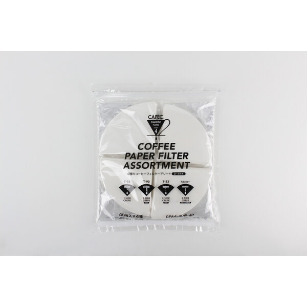 【お取り寄せ】【ロット：48】三洋産業 カフェック CAFEC 4種の円すいコーヒーペーパーフィルターアソート 2-4杯用 ホワイト CFA4-40W-4P