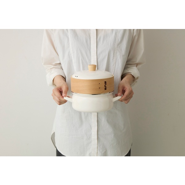 富士ホーロー せいろ付きホーロー鍋 18cm ホワイトSER-18W.W