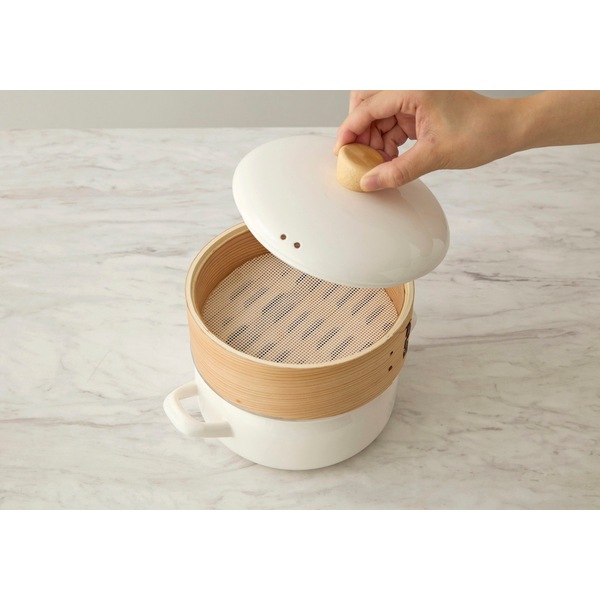 富士ホーロー せいろ付きホーロー鍋 18cm ホワイトSER-18W.W