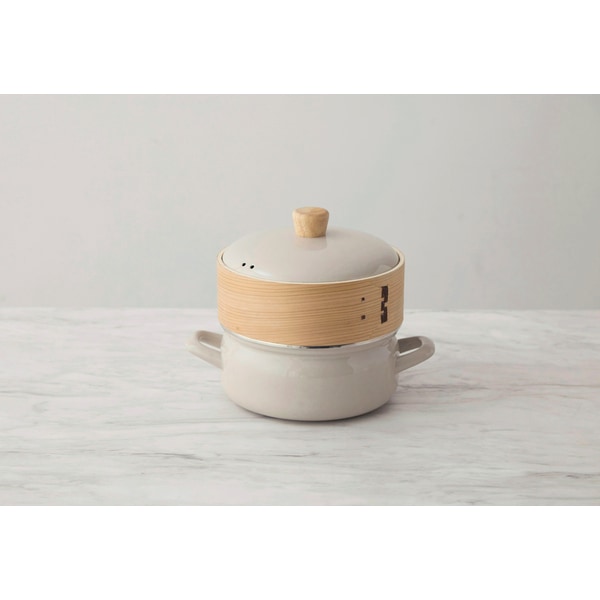 富士ホーロー せいろ付きホーロー鍋 18cm グレージュSER-18W.GG