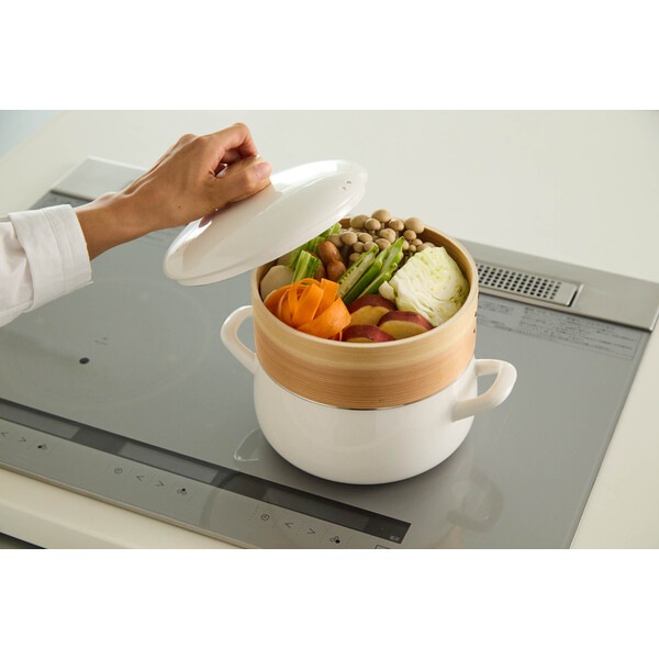 富士ホーロー せいろ付きホーロー鍋20cm ホワイト SER-20W.W